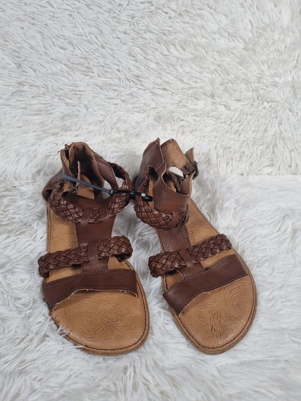 B.O.C Shoes Womens Size 7 Brown Braided Strap Gladiator Sandals Zipper Comfort